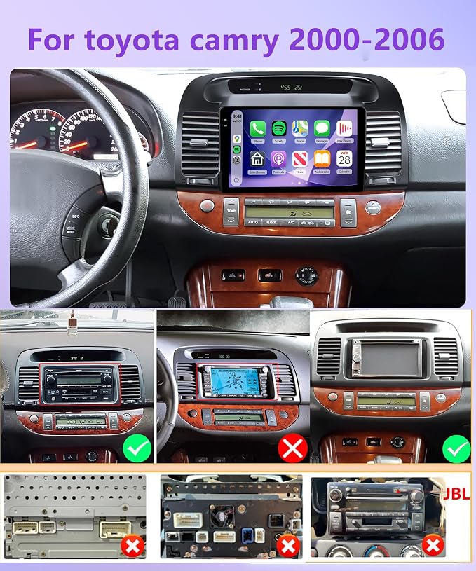 4G+64G Android Car Stereo Carplay for Toyota Camry 2000 2001 2002 2003 2004 2005 2006, Rimoody 9 Inch Touch Screen Car Radio with GPS WiFi Bluetooth FM Mirror Link Android Auto Backup Camera