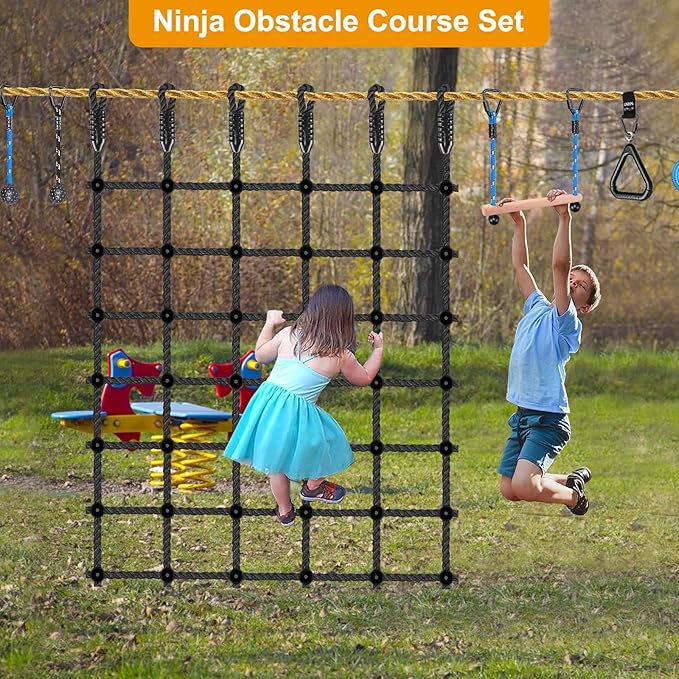 Climbing Cargo Net for Kids Outdoor 49" x 77" Heavy Duty Climbing Net No Knots Climbing Ladder Net for Swing Set, Treehouse, Playground, Ninja Obstacle Course Rope Net for Climbing - 1000LB Capacity