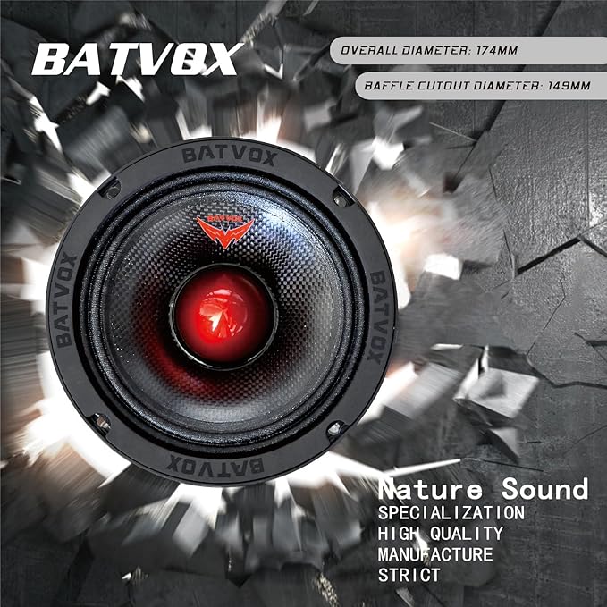 MX65S1 Loudspeaker 6.5 Inch Midrange 600 Watts 4 Ohms Red Bullet, Premium Quality Audio Door Speakers for Car or Truck Stereo Sound System, Black (1 Speaker)