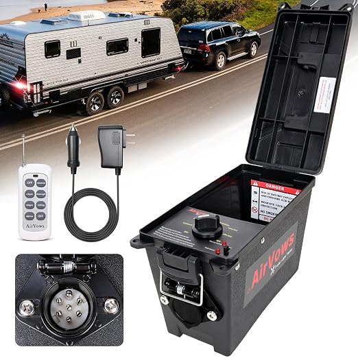 Trailer Light Tester Compatible with 7-Way Round Pin Connectors,Support Wireless Remote Control,98FT Max Remote Range,IPX8 Waterproof Case,Requires a 12V Battery (Not Included),2-Year Warranty