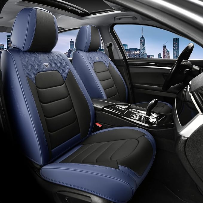 FLORICH Car Seat Covers, Leather Seat Covers, Front Seat Covers 2PCS,Waterproof Car Seat Protector, Auto Driver Seat Covers Accessories Fit for Most SUV Trucks(Blue&Black, Front Pair)