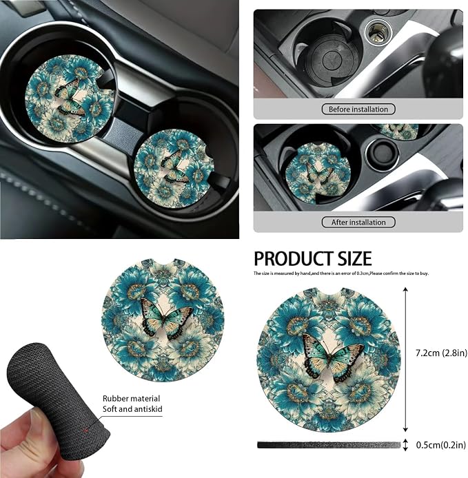 Butterfly Flower Print Auto Seat Covers Full Set for Women Dust-Proof Decorative Car Seat Cover for Front Back Seats with Steering Wheel Protector Safety Belt Pads etc