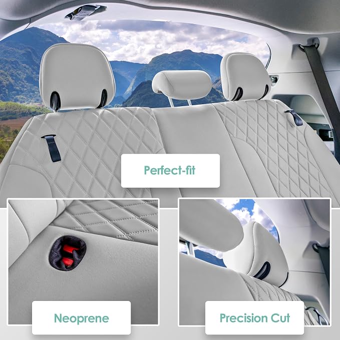 FH Group Custom Fit Car Seat Covers Specifically Made for Toyota Sienna 2021-2024, Solid Gray Ultraflex Neoprene 3rd Row Set Automotive Seat Covers, 7-8 Seater SUV Seat Covers, Toyota Accessories