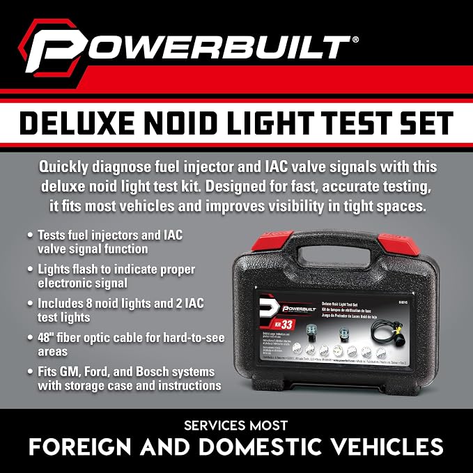 Powerbuilt Deluxe Fuel Injection Test Noid Light Tool Set, Kit Tests Vehicle Electronic Fuel Injectors and Idle Air Control Valves - 648745,Black