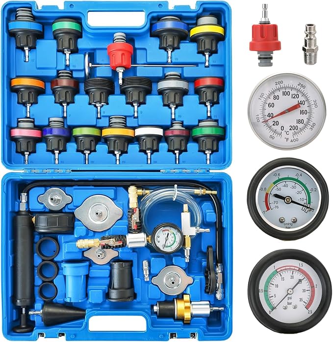 DASBET 36PCS Universal Radiator Pressure Tester & Coolant Vacuum Refill Kit for Automotive Cooling System Water Tank Leakage Detection, Coolant Pressure Tester Kit