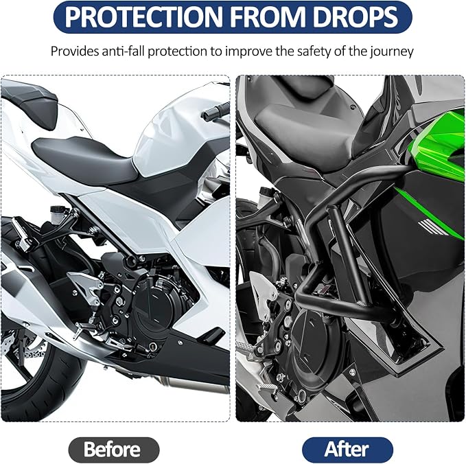 Highway Crash Bars Engine Guard Compatible with Ninja 500 2024-2025 Ninja400 2018-2025 Ninja250 2018-2021 Motorcycle Protection from Drops Accessories