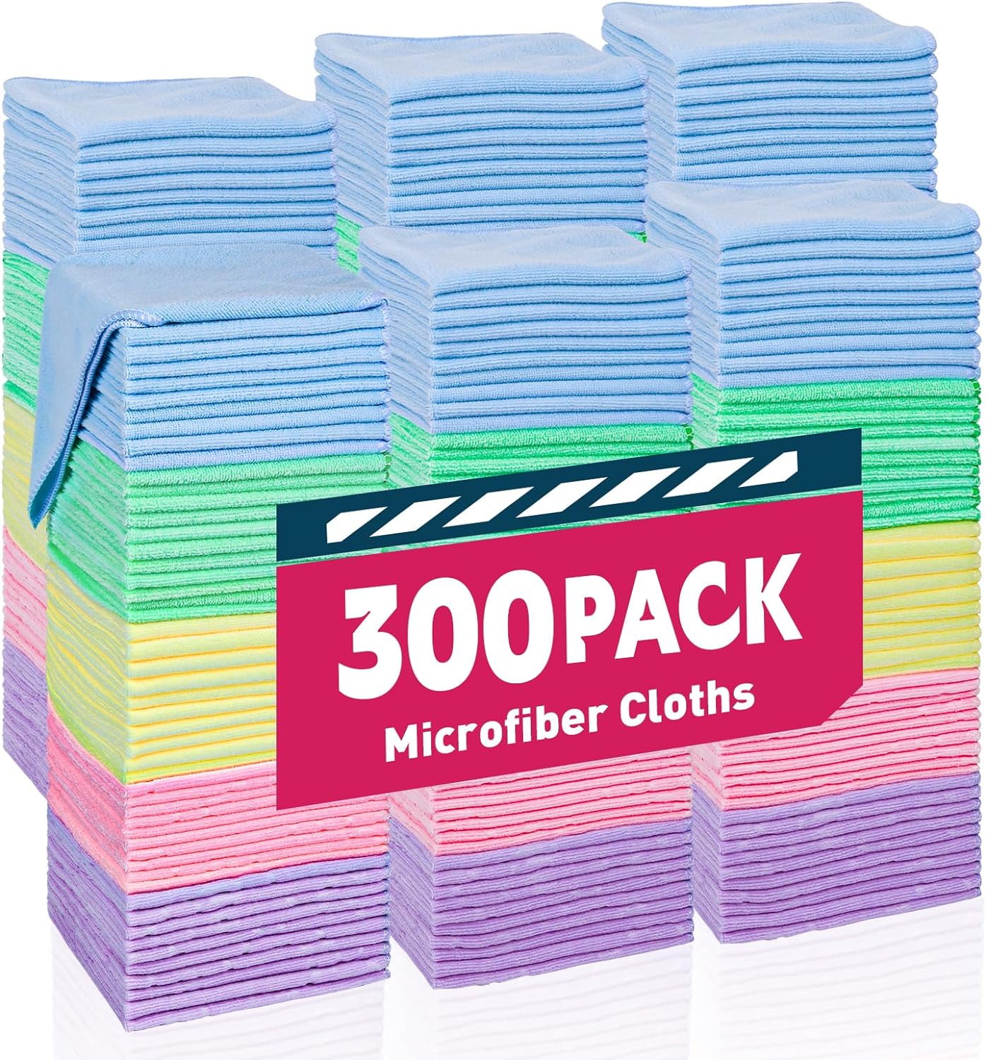 Microfiber Towels Bulk-300 Pack, Cleaning Cloths, Microfiber Towels for Cars, Cleaning Rags 5 Colors Assorted (12x12 inches)