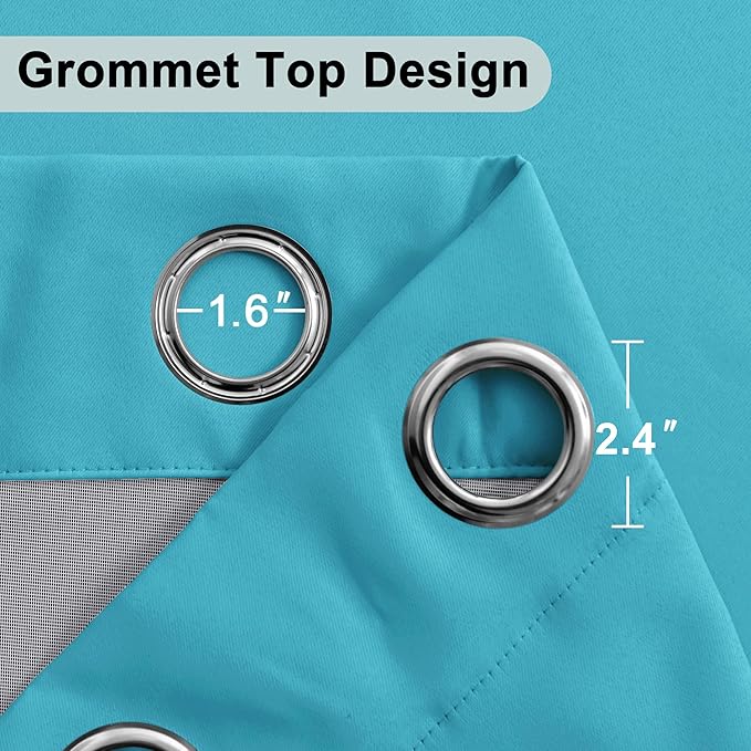 XWZO 100% Blackout Curtains 84 Inches Long with Tiebacks- Narrow Wide Heat Blocking and Soundproof Curtain Panels with Grommets for Basement/Bedroom, Turquoise, W38 x L84, Set of 2