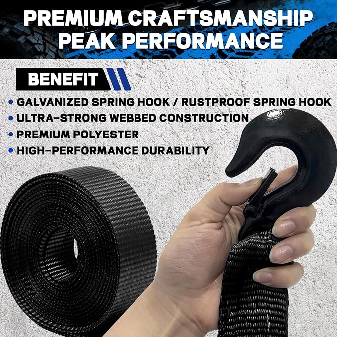Boat Winch Strap with Hook (2" x 20ft) - 18,000lb Break Strength, Heavy Duty Replacement Trailer Winch Strap with Safety Hook - Fits Pontoon, Fishing Boat, Powerboat & Jet Ski Trailers.