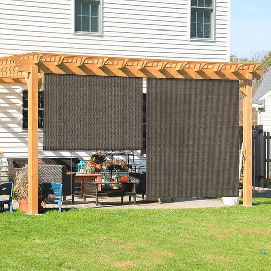 Coarbor Outdoor Roll up Shades Blinds for Porch Patio Shade Exterior Roller Window Shade Privacy Shade Screen for Deck Pergola Gazebo 6'W x 13.5'L Brown