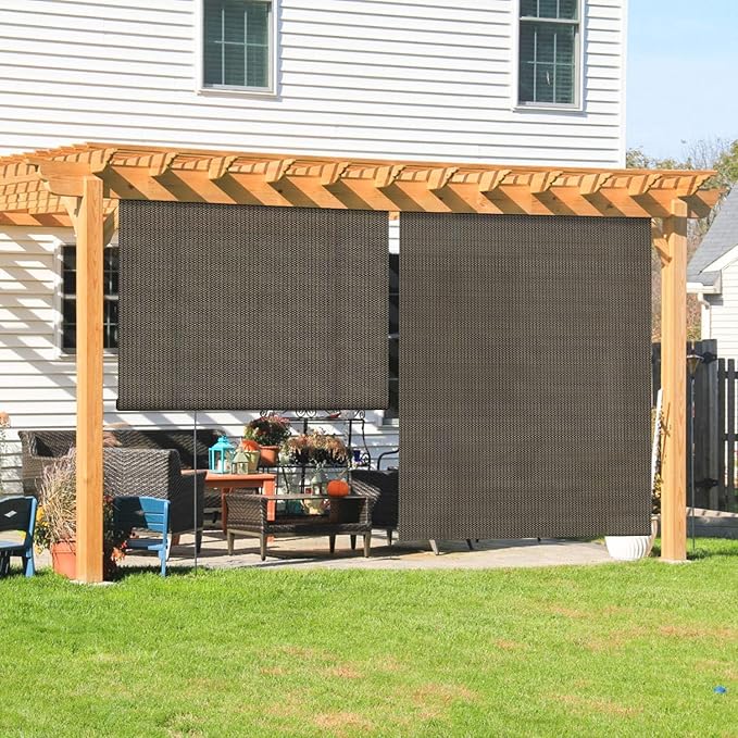 Coarbor Outdoor Roll up Shades Blinds for Porch Patio Shade Exterior Roller Window Shade Privacy Shade Screen for Deck Pergola Gazebo 6'W x 10.5'L Brown