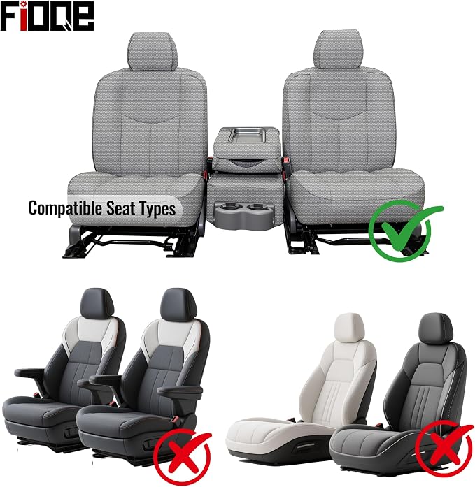 Front Thickened Composite Fabric Seat Covers for Chevy Silverado GMC Sierra 1500 1999-2006 & Classic,Foam-Padded Protection-Gray