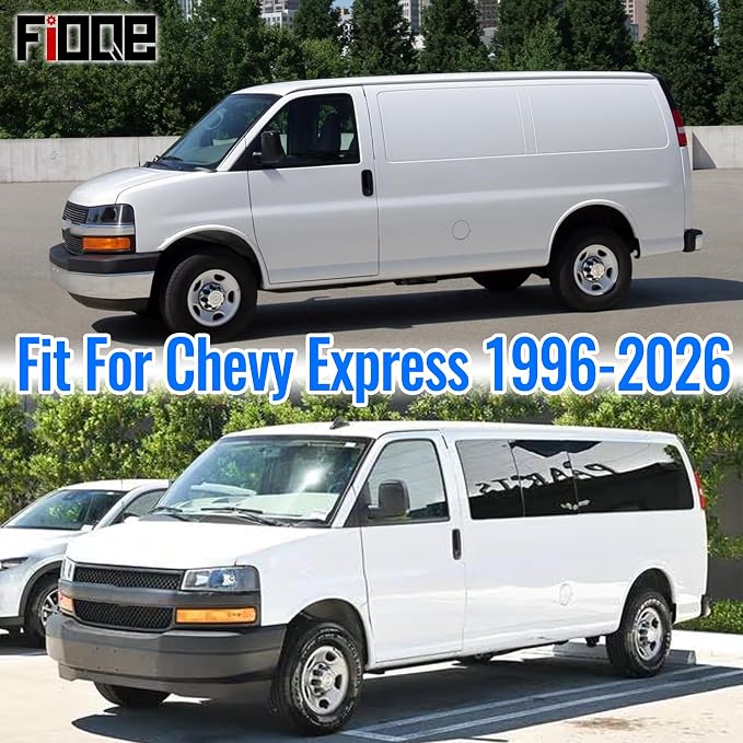 600D Heavy Duty Seat Covers for Chevy Express 1996-2025，Front Bucket Seats with Grab Handle Opening, Durable Oxford Fabric Protective Covers, Not for RV Seat-Gray
