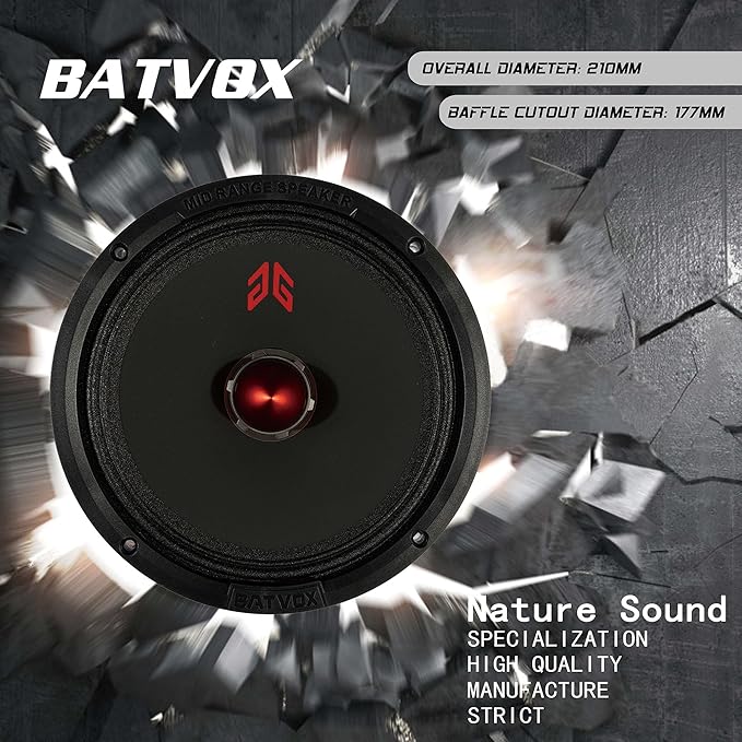 MX80E1 Loudspeaker 8 Inch Midrange 560 Watts 6 Ohms Red Bullet, Premium Quality Audio Door Speakers for Car or Truck Stereo Sound System, Black (2 Speakers)