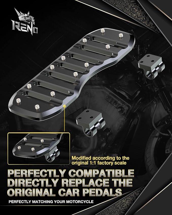RENO Motorcycle Floorboards, Passenger+Driver Touring Footboard Combo Wide Foot Pegs Board Pedal Stretched Compatible with Electra Street Glide Road King Ultra Limited Trike Softail (Aluminum, Black)