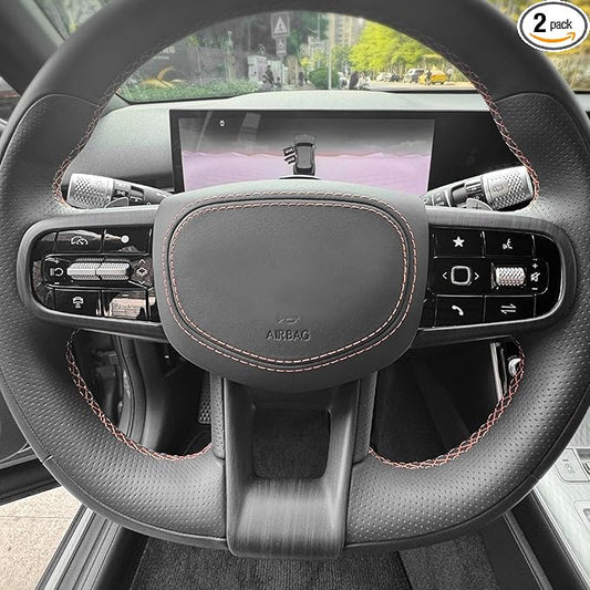 ABS Car Steering Wheel Frame Cover Steering Wheel Button Panel Protection Frame Molding Trim Compatible with GV70 Sport 2025 [PE] Accessories (Wood Grain Style)