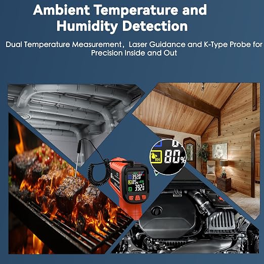 Infrared Thermometer Gun, -58°F to 1796°F, Dual-Mode 16:1 | Surface & Internal Temperature Reading，Humidity Display，Ideal for HVAC, Cooking & Home Inspection