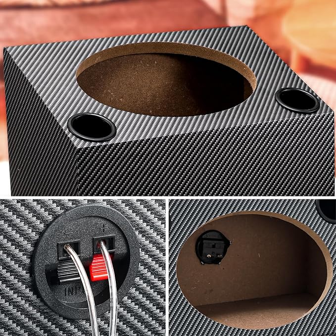6" X 9" Speaker Enclosure, Trapezoidal Car Speaker Empty Enclosure w/Sound-Absorbing Cotton & Speaker Spikes Pad Mat, PVC Veneer Speaker Box Enclosure for Home, Vehicle Sub Sound Supplies