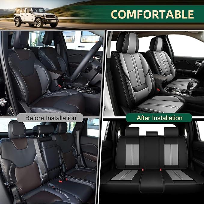 Seat Covers Fit for Ford Fusion 2010-2020: Waterproof Faux Leather Car Seat Covers 5 Seats-Full Set Seat Covers(Black&Grey)