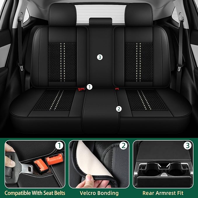 Fit for Ford Edge 2007-2024 2025 2026 5 Seats Full Set Black Ice Silk Seat Covers (5 Seat, Black)