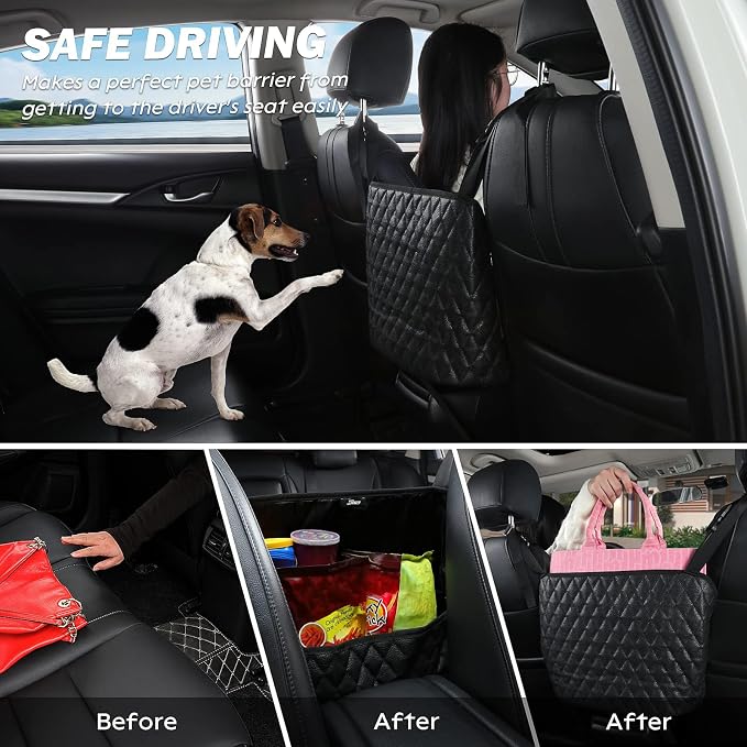 eing Car Trash Can with Lid, Mini Vehicle Garbage Organizer Purple & Car Organizers and Storage Purse Holder Black