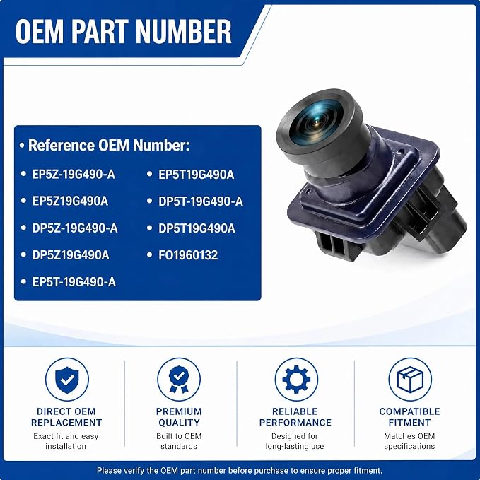 No. EP5Z-19G490-A Rear View Backup Reverse Parking Camera/Rear View Camera | Compatible with Lincoln 2013 2014 2015 2016 2.0L 3.7L Park Assist Camera - Rear [6 Pins] EP5Z19G490A