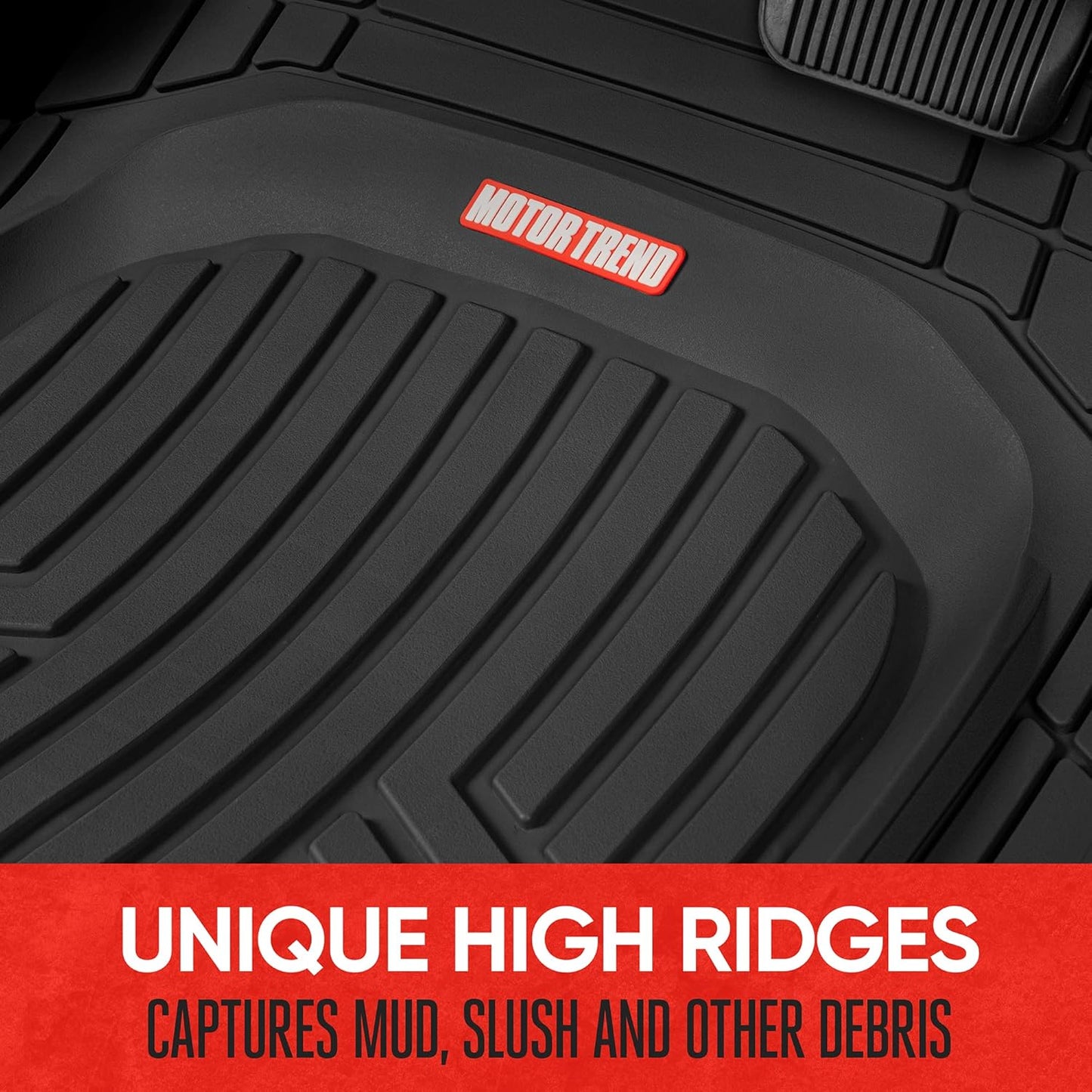 Motor Trend FlexTough Plus-2 Piece Front Car Floor Mats- Black Contour Liners-Deep Dish Heavy Duty Rubber Floor Mats for Car SUV Truck & Van-All Weather Protection, Universal Trim to Fit