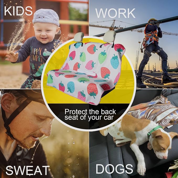 Back Seat Cover for Car Trucks Van SUV Jeep,Waterproof Rear Bench Towel Seat Covers for Dogs and Kids,Automotive Backseat Protector (Strawberry)