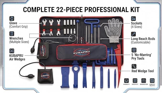 Car Repair Tool kit, 22 Pieces, Stainless Steel Tools, Multifunctional Tools Set, Air Wedge