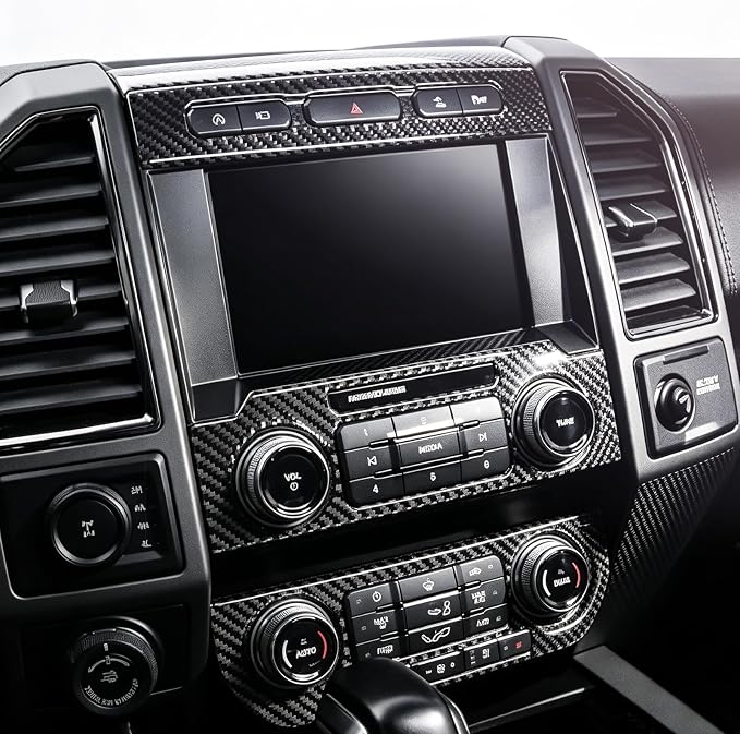 BETTERHUMZ Air Conditioning CD Control Panel Cover Trim Compatible with Ford F150 Raptor 2015-2020 Carbon Fiber Car Center Console Decor Sticker Interior Tuning Accessories (Black)