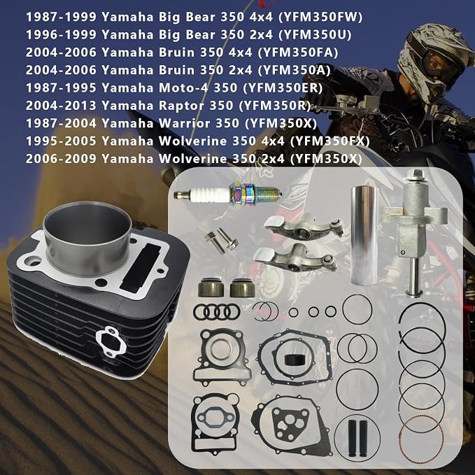 Black Cylinder Top End Rebuild Kit for Yamaha YFM350 | for Big Bear, Bruin, Moto-4, Raptor, Warrior, Wolverine 350