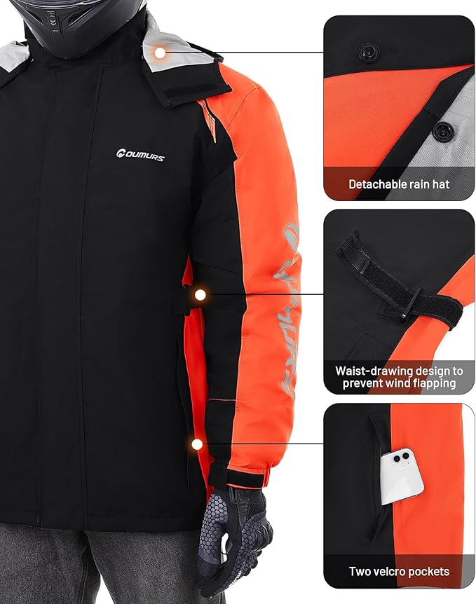Oumurs Motorcycle Rain Suit - Waterproof Jacket & Pants for Men & Women, Lightweight Nylon Reflective Gear for Riding, Fishing, Golf, Hunting, Camping