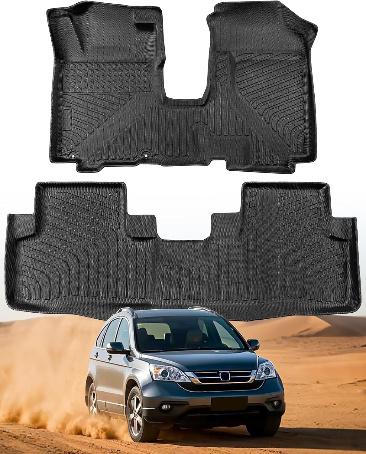 Car Floor Mats for Honda CRV 2007-2011 Full Set, All Weather Floor Liners Custom Fit Water-Resistant Non-Slip Rubber Mat for Cars, Automotive Carpet Protector Accessory for CRV 2007-2011 Black