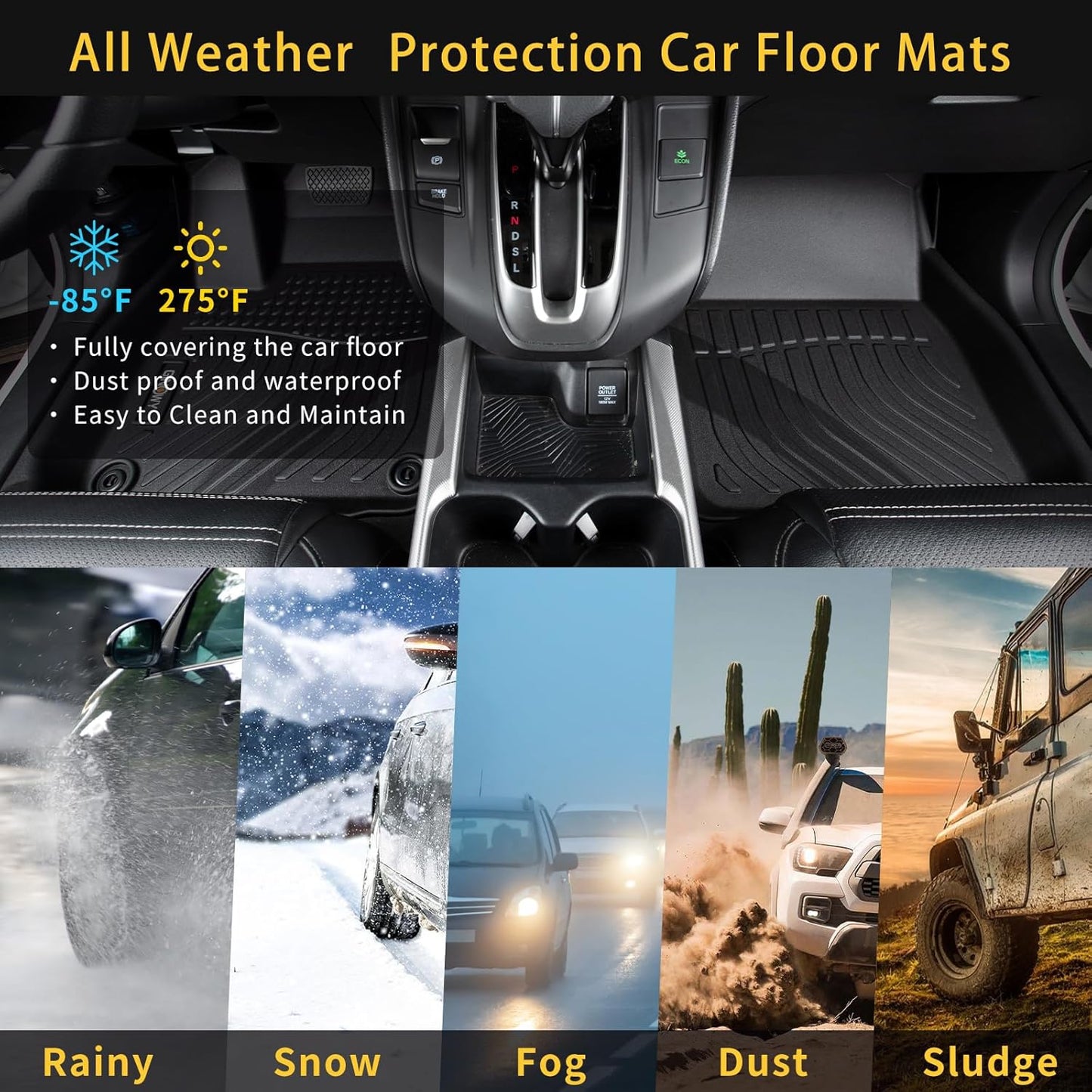 GINOWY-Floor Mats & Cargo Liner for Honda CRV 2017-2022 TPE All Weather CR-V Car Mats (Deck in Upper Position) Non-Slip Trunk Mat Floor Liners Waterproof Custom Fit Accessories Mats Black