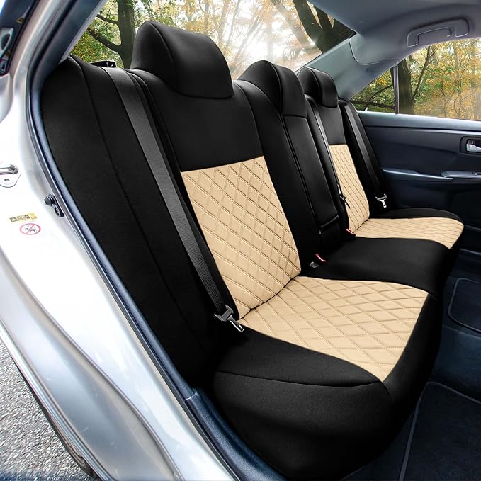 FH Group Custom Fit Seat Covers Specifically Made for 2012-2017 Toyota Camry LE | SE | XSE | XLE - Ultraflex Neoprene Waterproof Car Seat Cover, Rear Set Beige