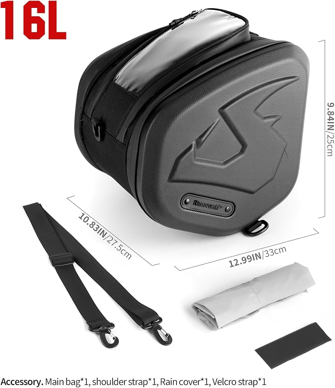 Rhinowalk Motor Scooter Tunnel Bag, 16L Hard Shell Storage Bag for Step-Through Scooters with Center Tunnel, Motorcycle Fuel Tank Storage Bag with Touchscreen Pocket & Rain Cover