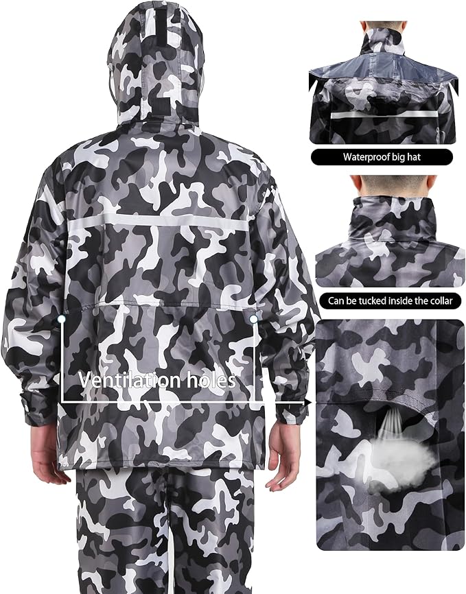 iCreek Rain Suit Waterproof Jacket and Pants Hi Vis Raincoat for Men and Women Reflective Outdoor for All-Sport Work