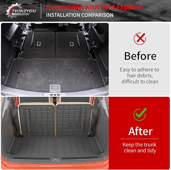 Cargo Mat Compatible with 2020-2025 2026 Ford Explorer Trunk Mat Cargo Liner Seat Back Cover Protector TPE All Weather Trunk Liner 2025 Explorer Accessories (Trunk Mat with Backrest Mats)