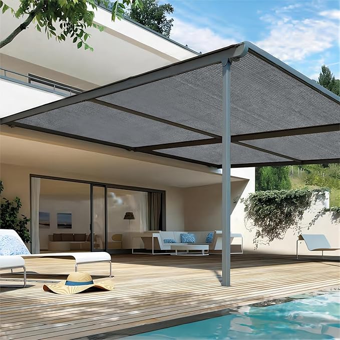 Shatex 90% Sun Shades for Patios 12x 20 ft Shade Fabric Sun Shade Cloth Taped Edge with Grommets Sun-Block Mesh Shade for Pergola Cover Canopy Grey, 12 Bungee Balls