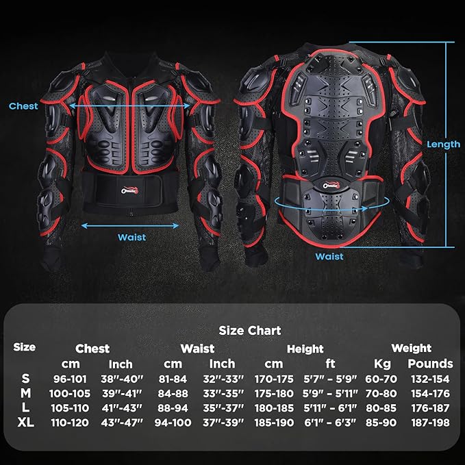 OHMOTOR Motorcycle Body Protective Jacket Armor Men, Motocross Riding Protective Gear,ATV Dirt Bike Chest Spine Protector