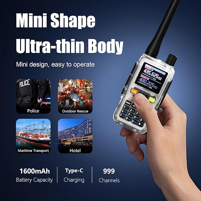 2 Pack BAOFENG UV-5R Mini Two Way Radio BF-5R Mini Walkie Talkie Wireless Power Adjustable Tiny Size Frequency Copy 999 Channels USB-C Charger