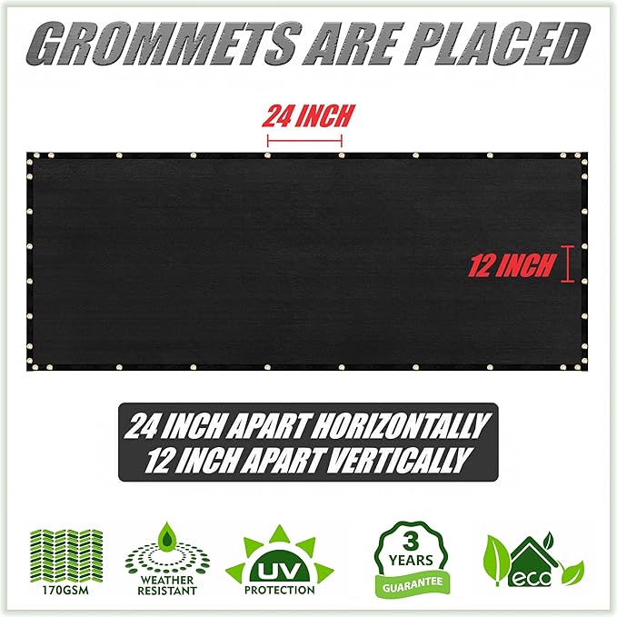 ColourTree Customized Size 6' x 7' Black Fence Screen Privacy Screen - Commercial Grade 170 GSM - Heavy Duty - 3 Years Warranty - Cable Zip Ties Included