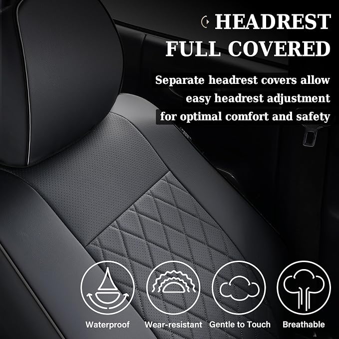 Coverado Tacoma Seat Covers Full Set, Faux Leather Car Seat Covers Custom Fit for 2005-2023 Toyota Tacoma Double & Crew Cab SR SR5 Limited TRD Sport/Pro/Off Road Toyota Tacoma Accessories (Black)