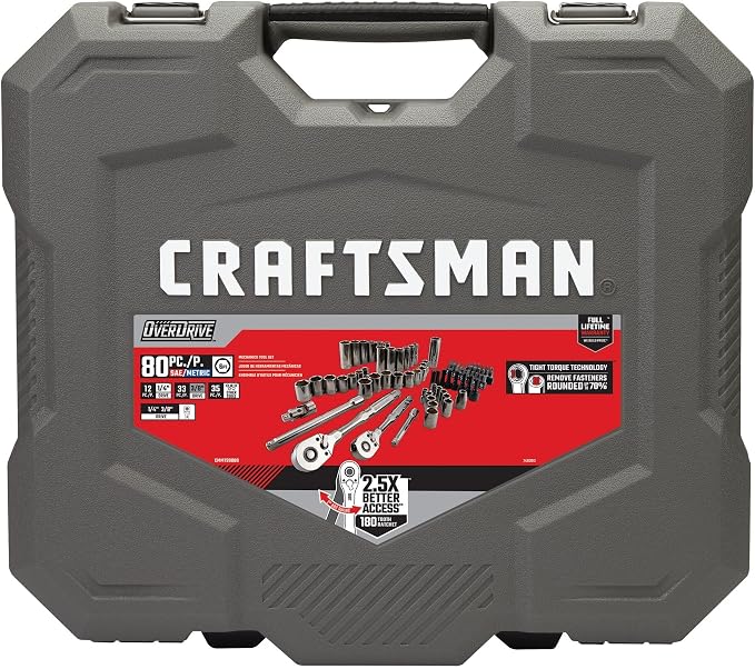 CRAFTSMAN OVERDRIVE 80-Piece Gunmetal Chrome Mechanics Tool Set, Standard SAE/Metric Socket Set, with Hard Case (CMMT99080L)