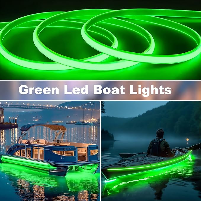 SHUNLEE Led Boat Lights Green 18FT, IP67 COB Waterproof Marine Pontoon Led Lights, Boat Interior Strip Lights for Pontoon, Deck, Night Fishing, Kayak, RV, Bass (18FT-Green)