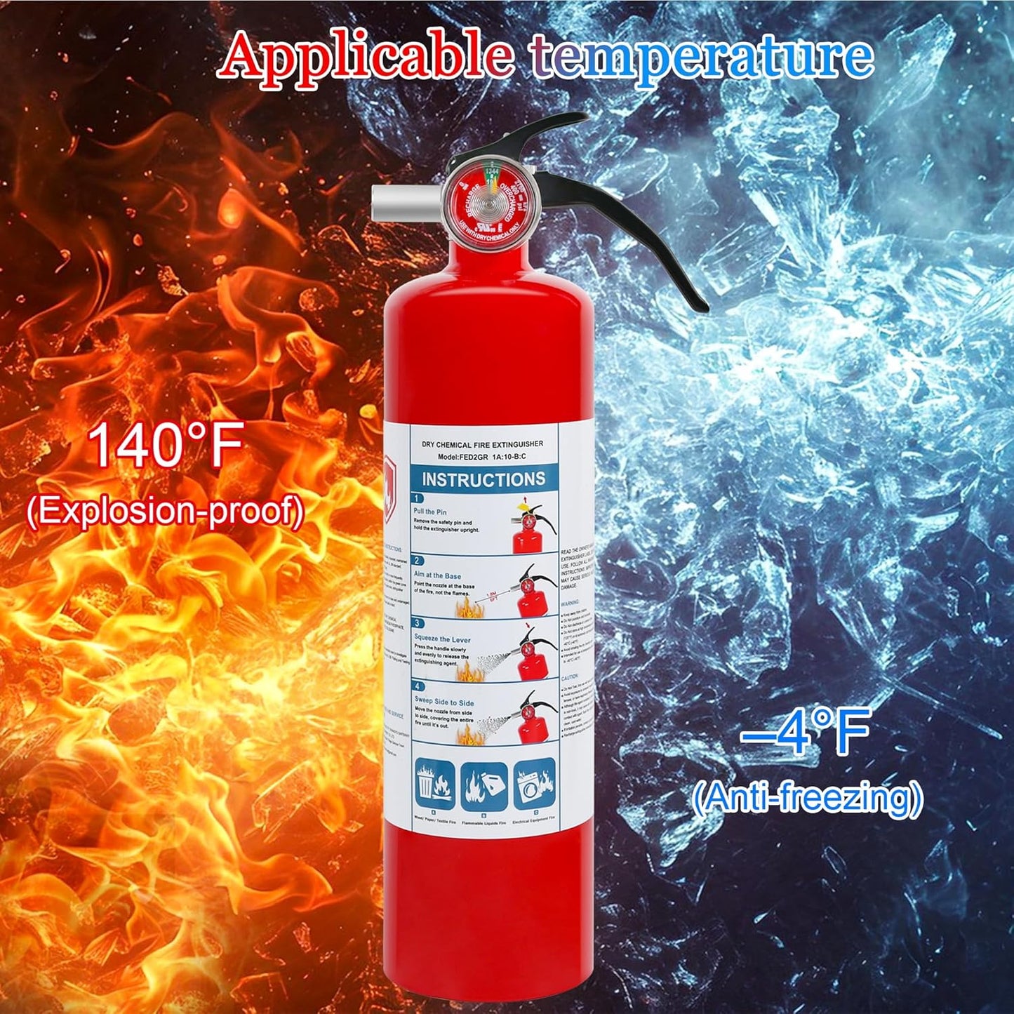 1 Pack ABC Dry Chemical Fire Extinguisher, 2.5 lb 1A:10B:C Rating for Home, Car, Boat, Quick Release Handle, Compact & Portable Dry Powder extinguishers
