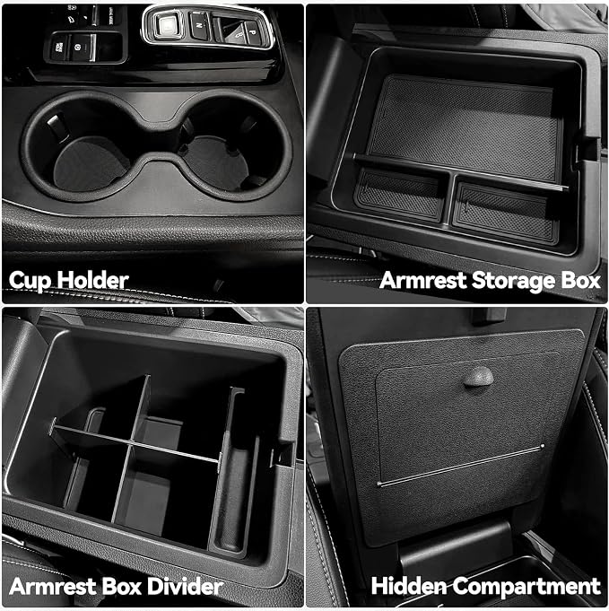 ELECFRESH 4PCS Center Console Organizer Tray for 2023-2026 Honda Pilot 2024-2026 Honda Ridgeline&Passport Accessories, Armrest Storage Box and Divider, Hidden Storage Box and Cup Holder