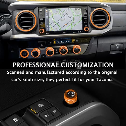 for Toyota Tacoma Accessories 2023 2022 2021 2020 with 8" or 7" Touchscreens Knob Covers - AC Vent Ring Button Knob Covers for Air Conditioner Volume Mirror Push Start Stop Button Trim 12Pcs (Oange)