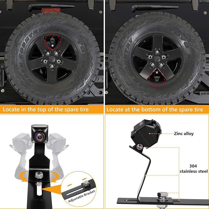 NATIKA Backup Camera for 2007-2018 Jeep Wrangler JK: Starlight Night Vision 720P AHD and TVI Waterproof HD Spare Tire Mount Backup Reverse Rear View Camera for Jeep Wrangler JK 2007-2018