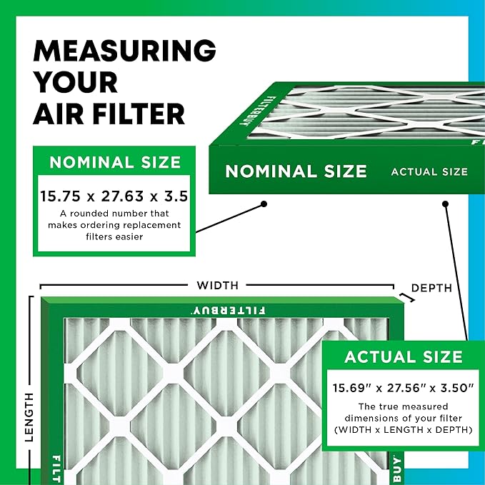 Filterbuy 15.75x27.63x3.50 Air Filter MERV 11 Superior Pet & Allergy Defense (1-Pack), Pleated HVAC AC Furnace Filters for AprilAire Space-Gard 104 & 2140 (Actual Size: 15.69 x 27.56 x 3.50)